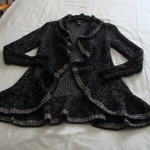 WHITE HOUSE BLACK MARKET Black & White CHUNKY Knit WOOL Blend Open CARDI Sz XXS